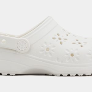 Classic Clog Floral Cut Out Womens Sandals (White)