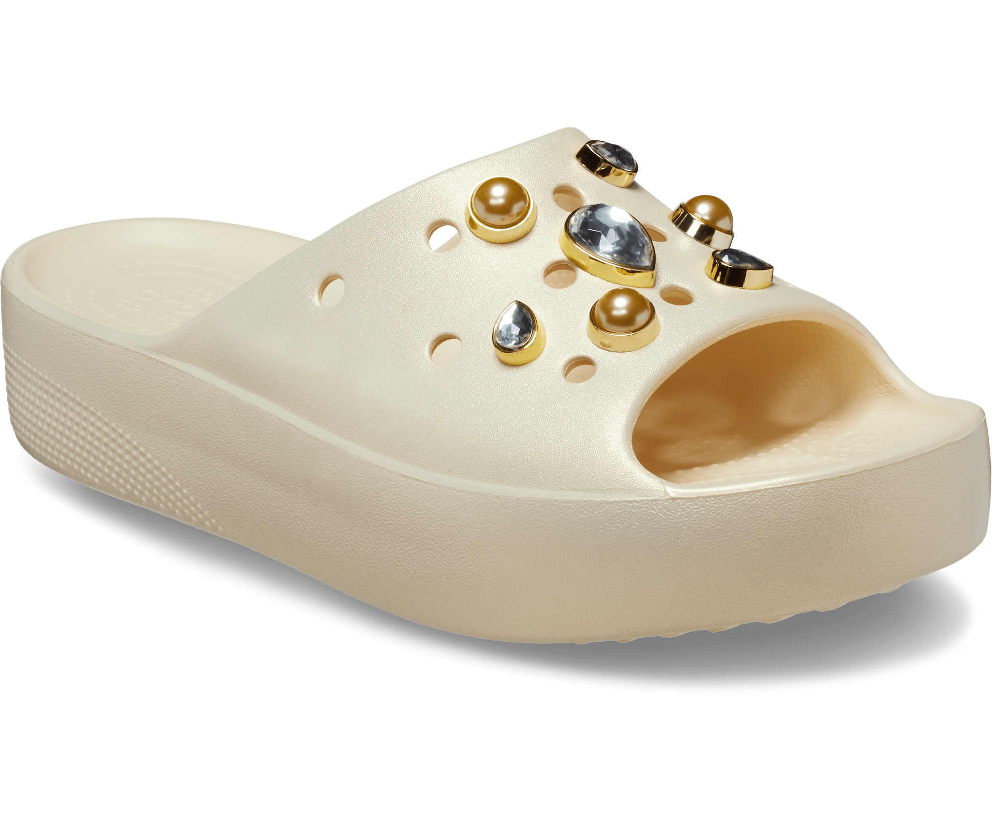 Crocs Unisex Classic Platform Crystals Pearls Slide - Vanilla - Image 5